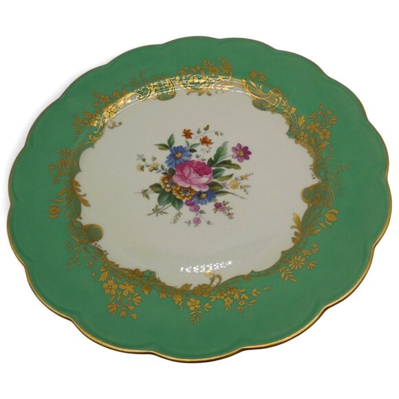 ROYAL BAYREUTH Green and Gold Floral Porcelain Plate, Germany Vintage 10.6" - Picture 2 of 12